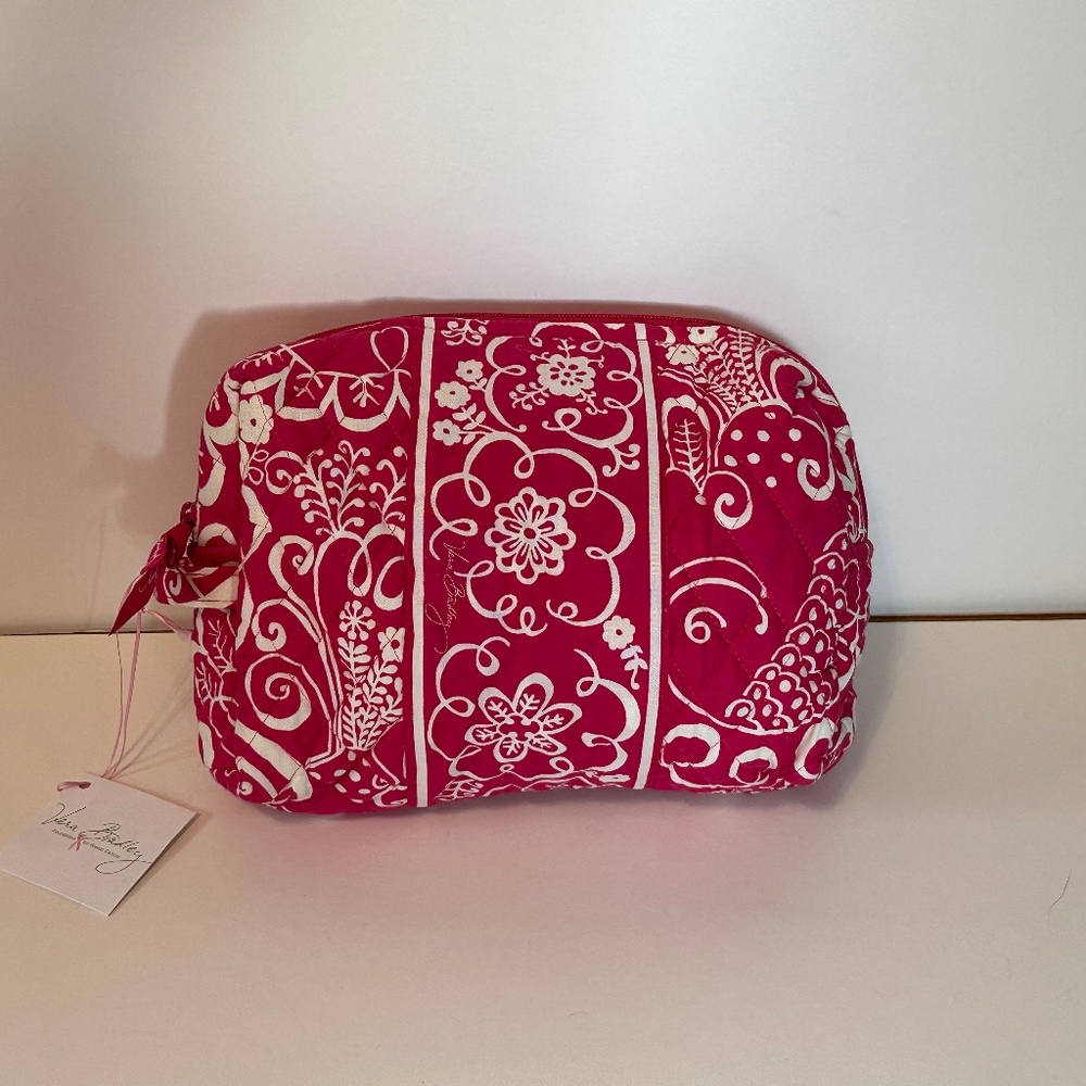 NWT Vera Bradley Large Cosmetic Twirly Birds Pink Breast Cancer Awareness